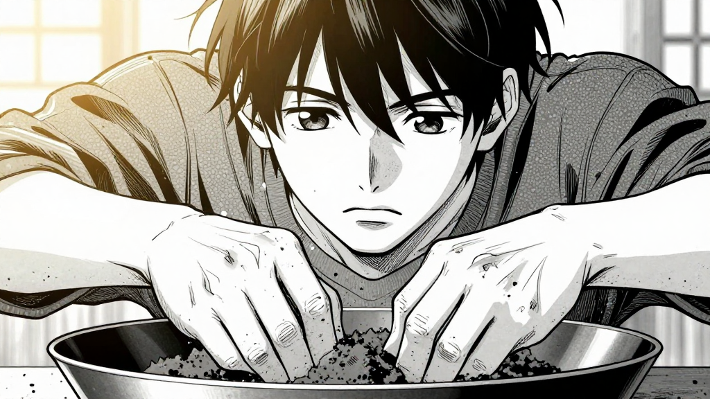 Chen’s hands sift through dirt in a pan, focused expression.
