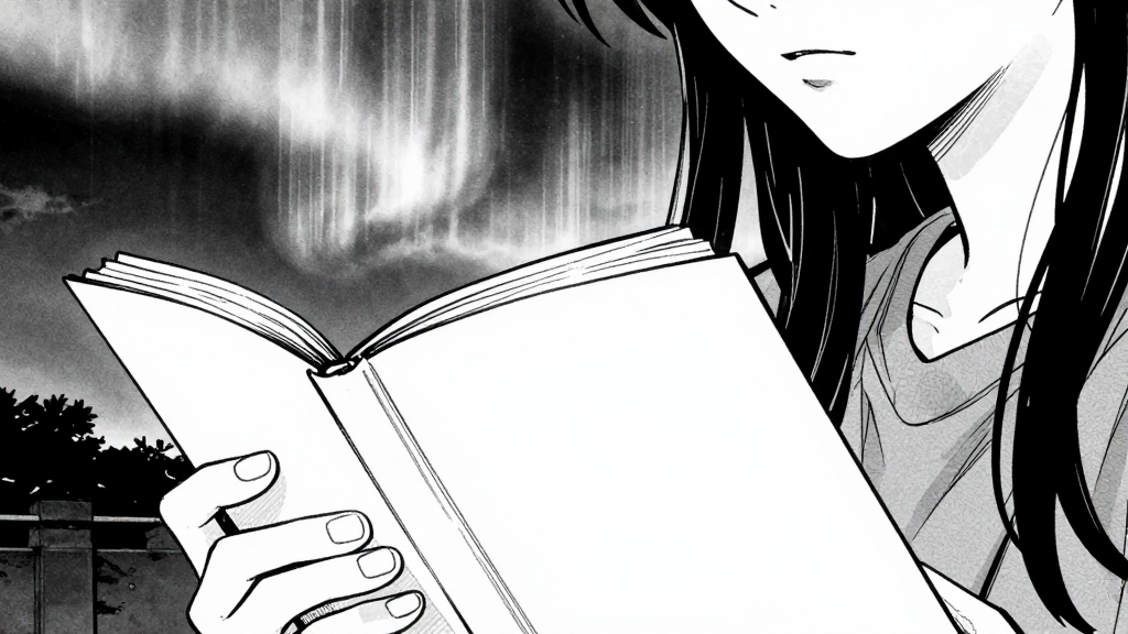 Chen’s hands closing the notebook, auroras still glowing behind her.