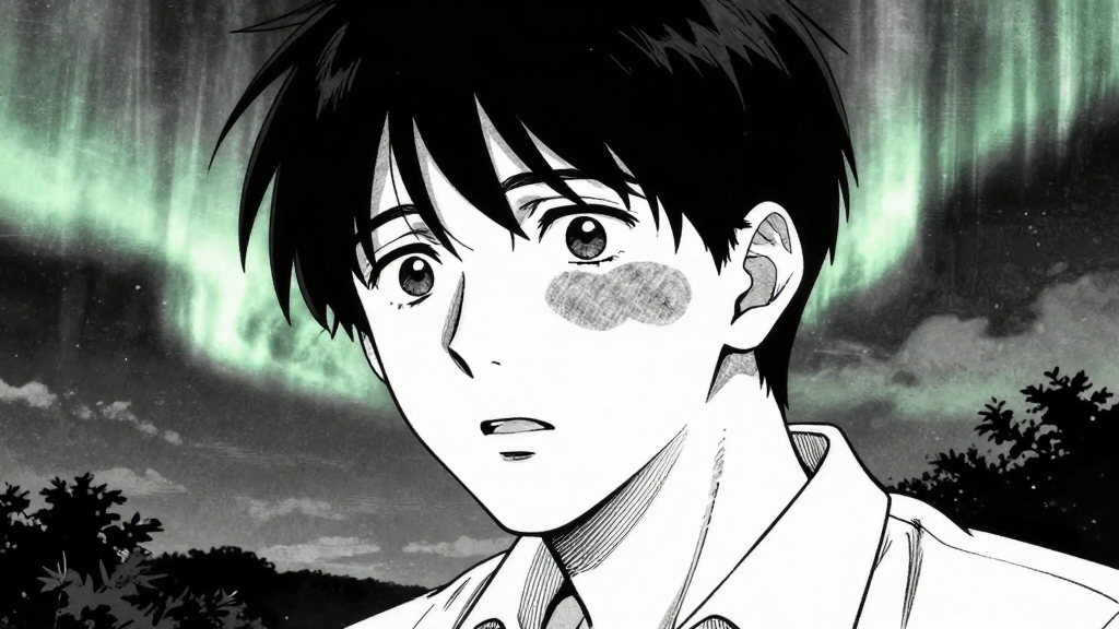 Chen’s face, her father’s patch, and the auroras shifting in response.