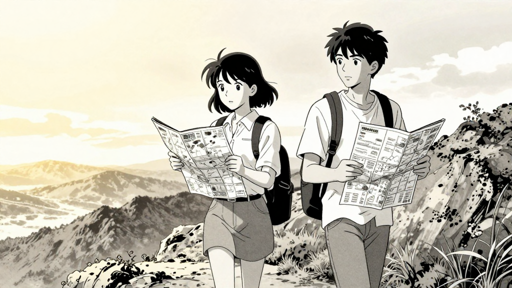 Maya and Tenzin walk along the ridge, their maps in hand, discussing the data.