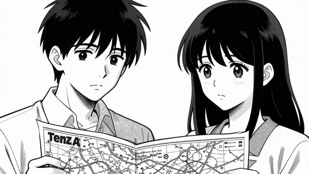 Tenzin’s steady gaze meets Maya’s as they stand together, the map between them.