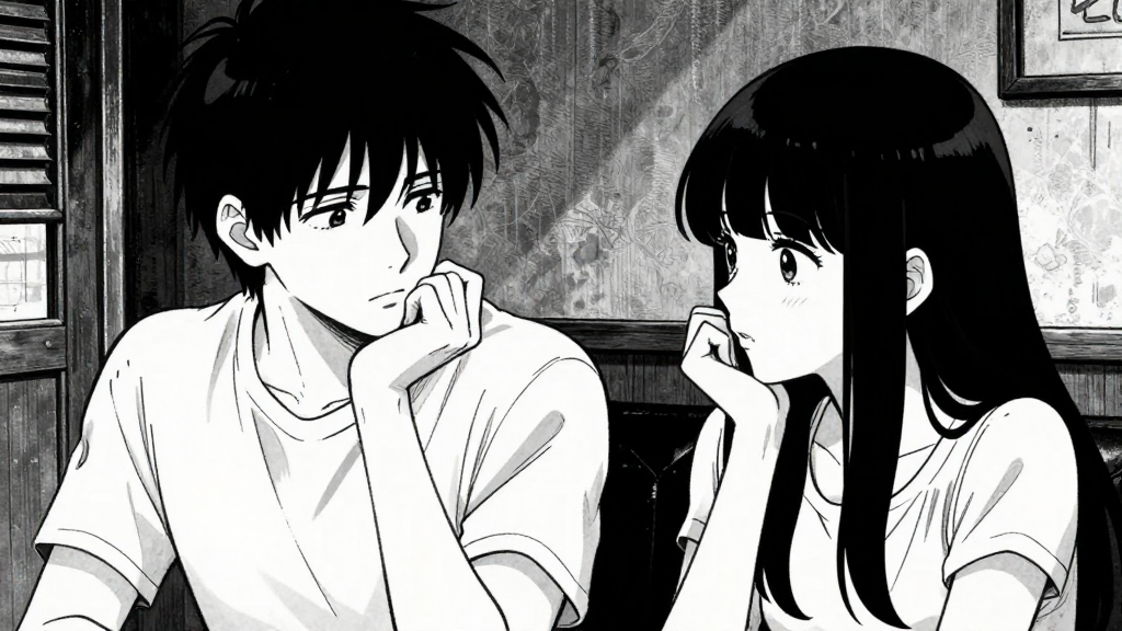 Harding and Maya in quiet conversation, tension in the air.