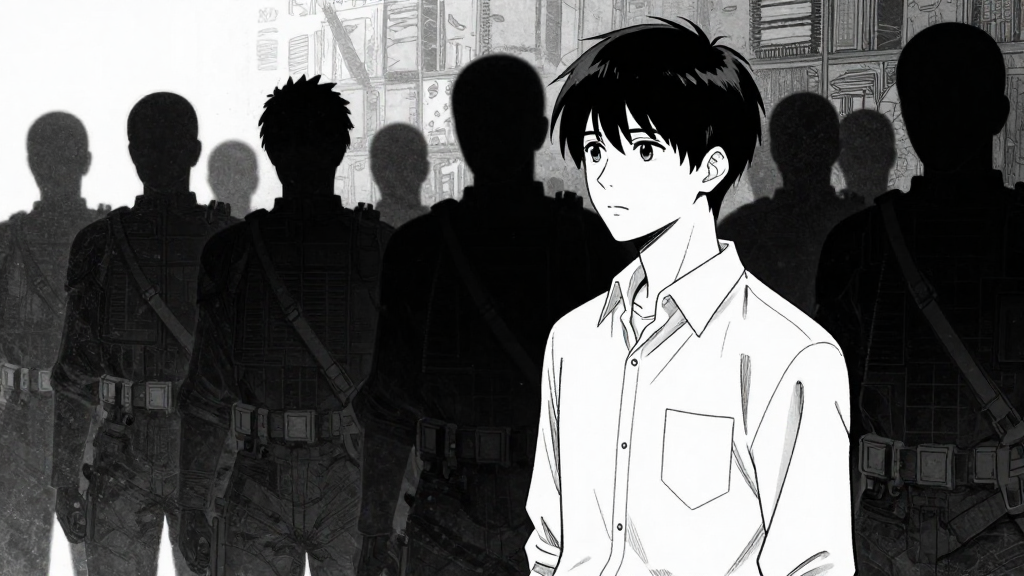 Tanaka stands in silence, looking at Min-jun with a new understanding, the spectral soldiers fading.