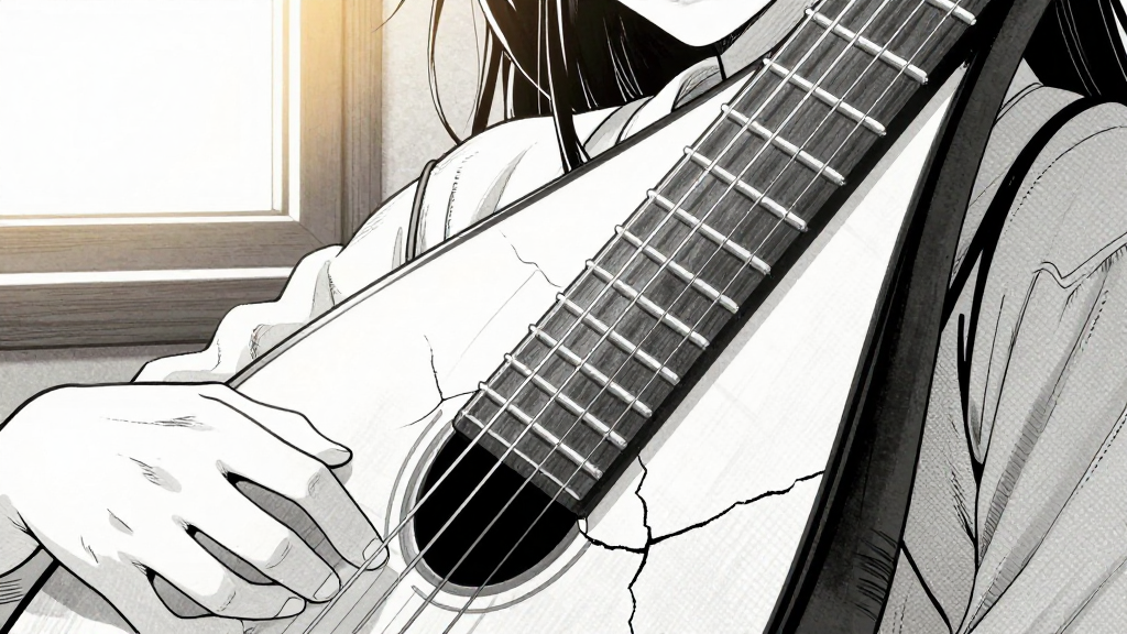 The cracked lute strings vibrate under Elara's fingers.