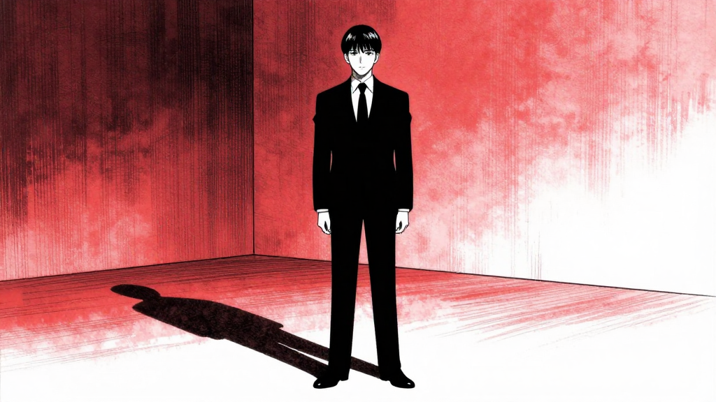 Okubo enters the studio, formal and resolute.