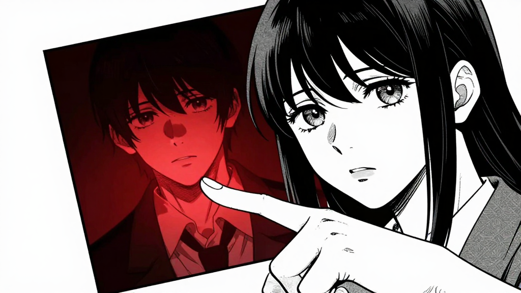 Hoshiko appears in the photograph, pointing at the blade.