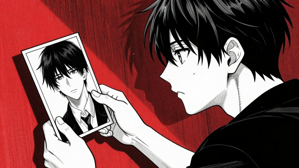 Kenjiro stares at the photograph, the blade in focus.