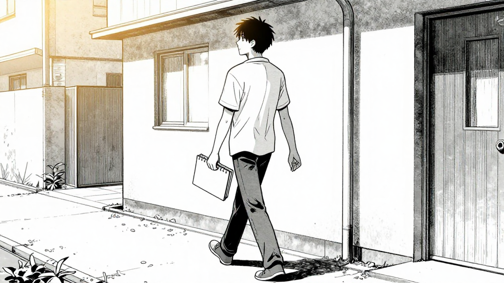 Joseph walks back to his apartment, sketchbook in hand, with a new light in his eyes.