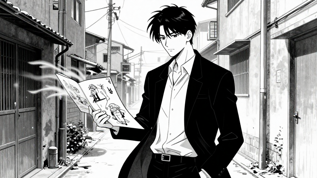 Joseph stands in the alley, wind lifting the pages of his sketches.