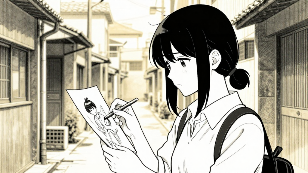 Eleanor gently picks up a sketch and examines it.