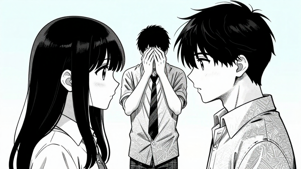 Marcus and Sarah, eye-to-eye. Liam stands in the background, trembling.