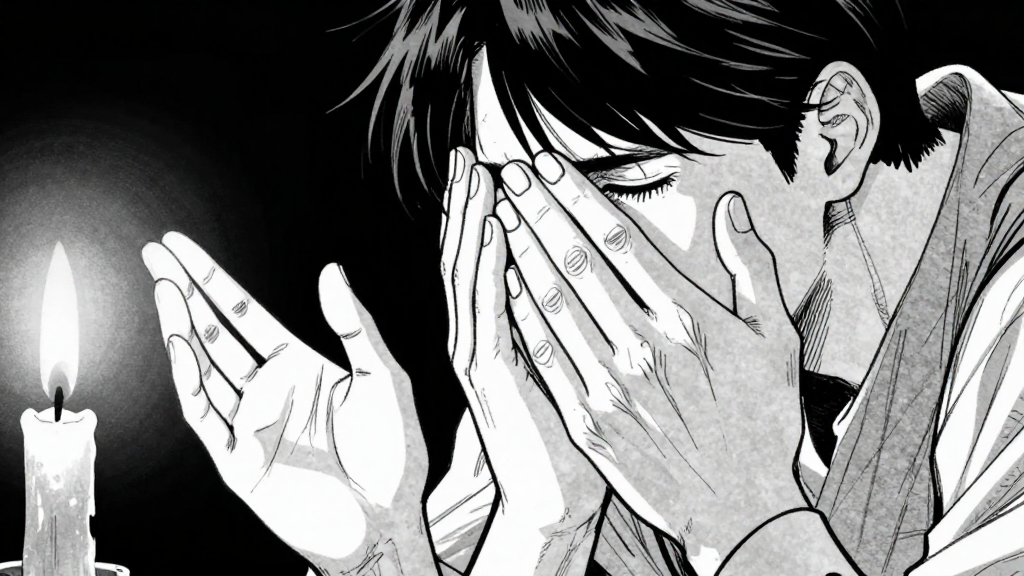 Father Tomáš’s hands moving through the ritual, breathing heavily.