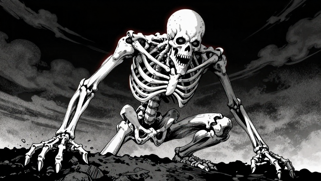 The entity rises from the soil, skeletal and monstrous.