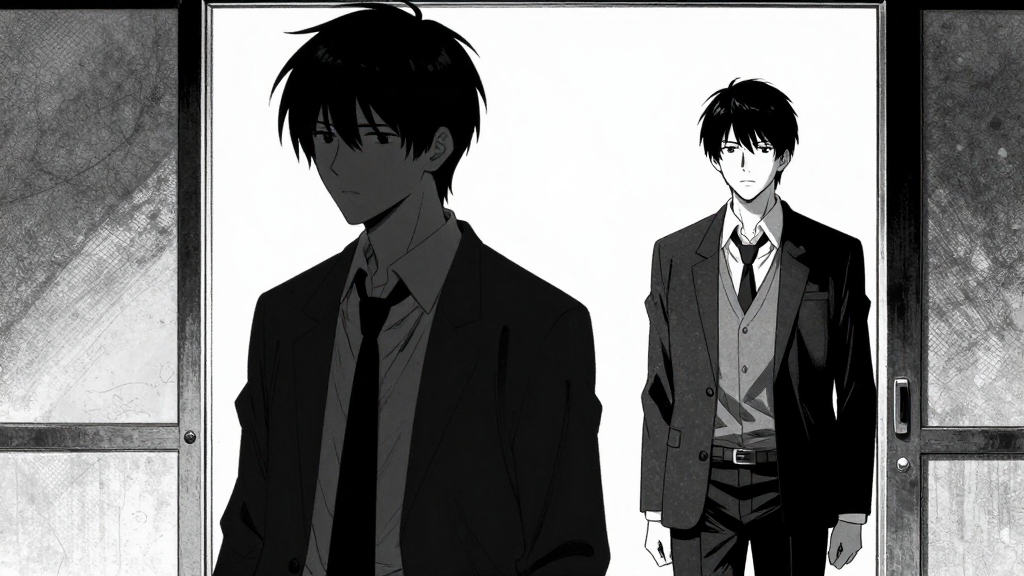 Kenji turns away, face in shadow, as Emi’s father enters.