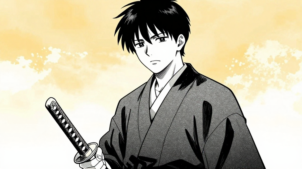 Kenji stands with hand on katana, conflicted expression.