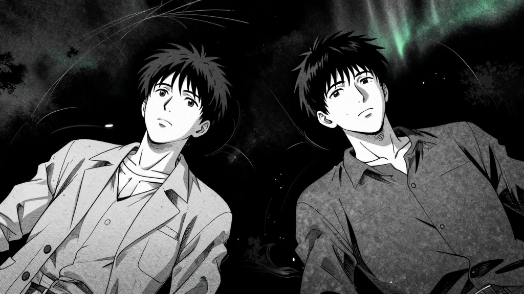 Chen and Webb float in darkness, their expressions changed and distant.