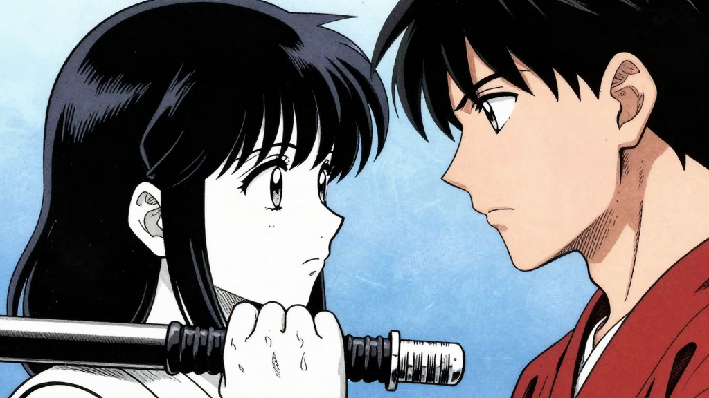 Kaori’s hand on Akari’s hilt, eyes locked on Kurogane’s face.