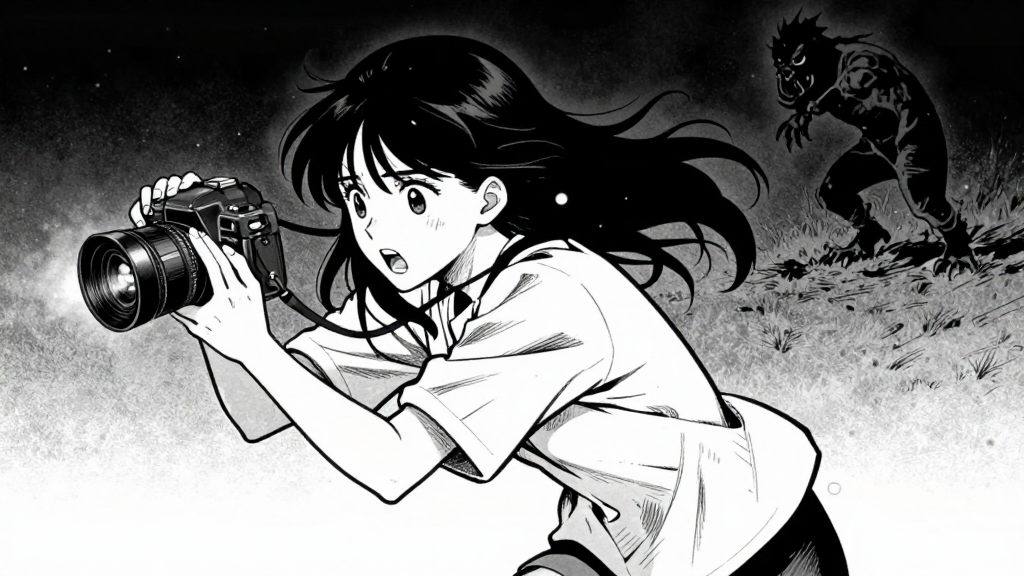 Maya flees in terror, her camera still recording the creature.