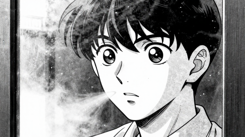 Joseph’s face, breath fogging the glass, eyes wide as he watches Eleanor.