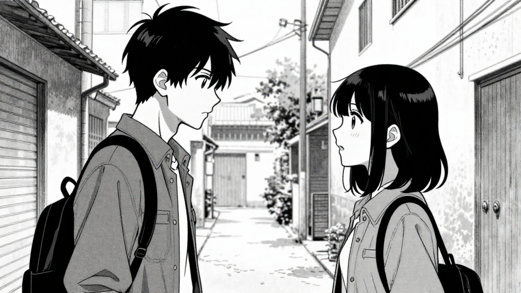 Joseph and Eleanor face each other in the alley, mid-conversation.