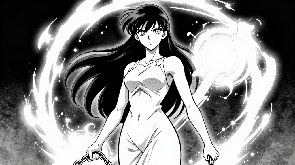 Mira stands tall, chains in hand, magic solidifying around her.