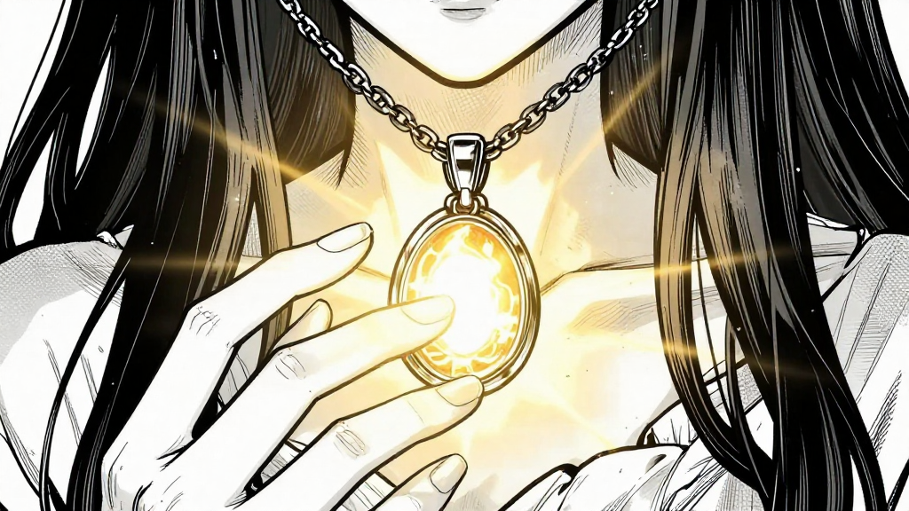The pendant glowing with Elena’s touch.
