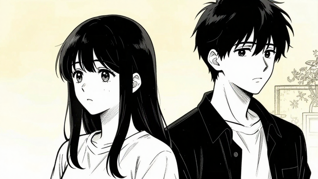 Eun-ji and Min-ho stand in silence, Eun-ji’s eyes conflicted.