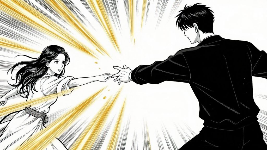 Lin Fei’s hand extends toward Zhao Han, who is frozen mid-strike.