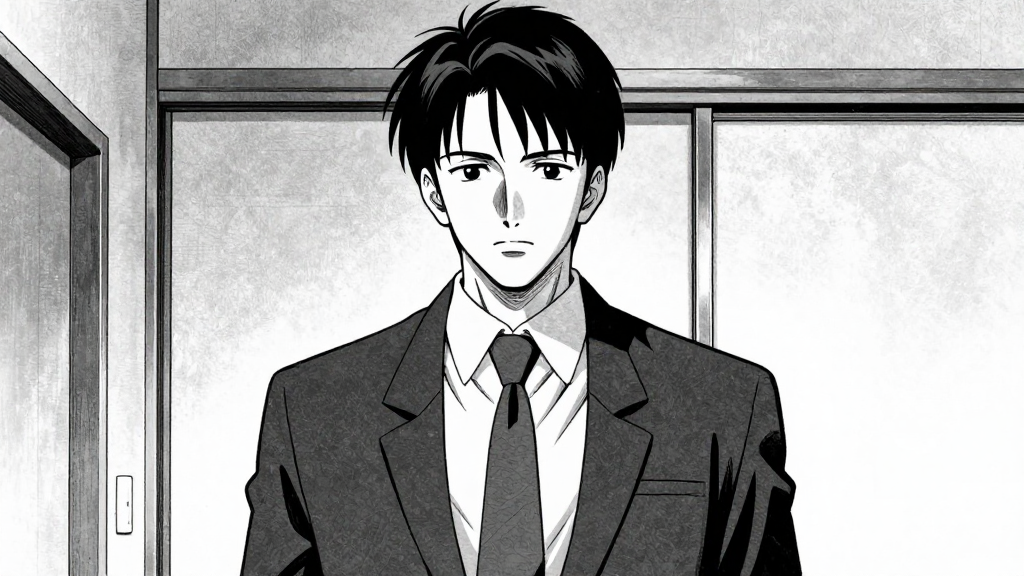 Inspector Sato enters the room, looking directly at Kenshin with a calm, authoritative gaze.