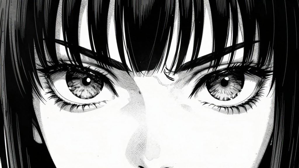 Extreme close-up of Amara’s eyes, filled with resolve and fury, staring directly at the viewer.