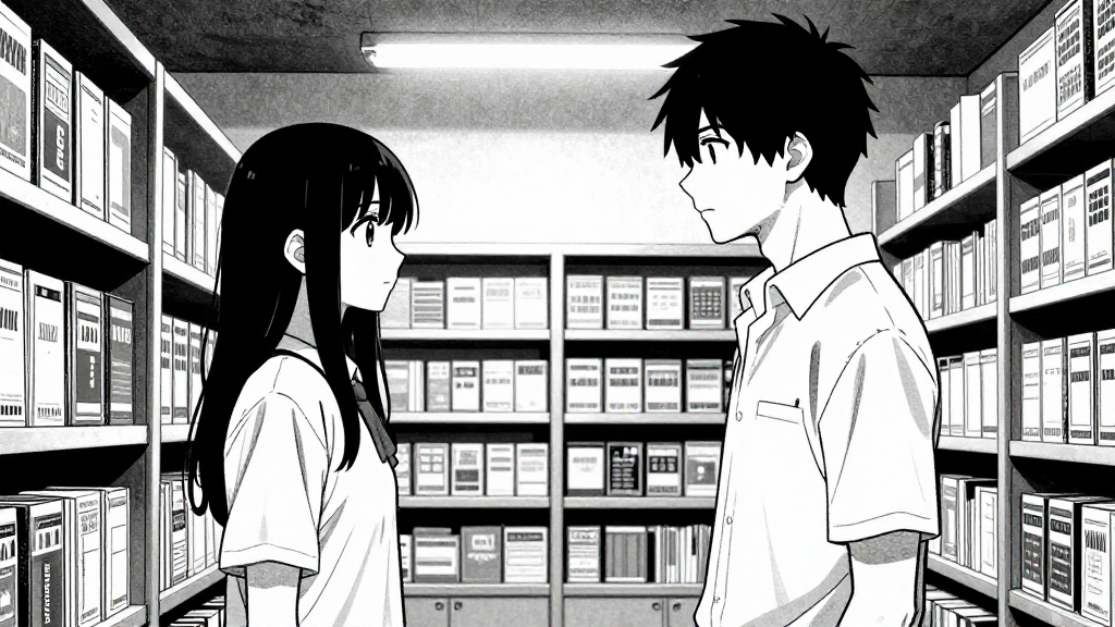Marcus and Amara stand in the supply room, facing each other, tension thick in the air.