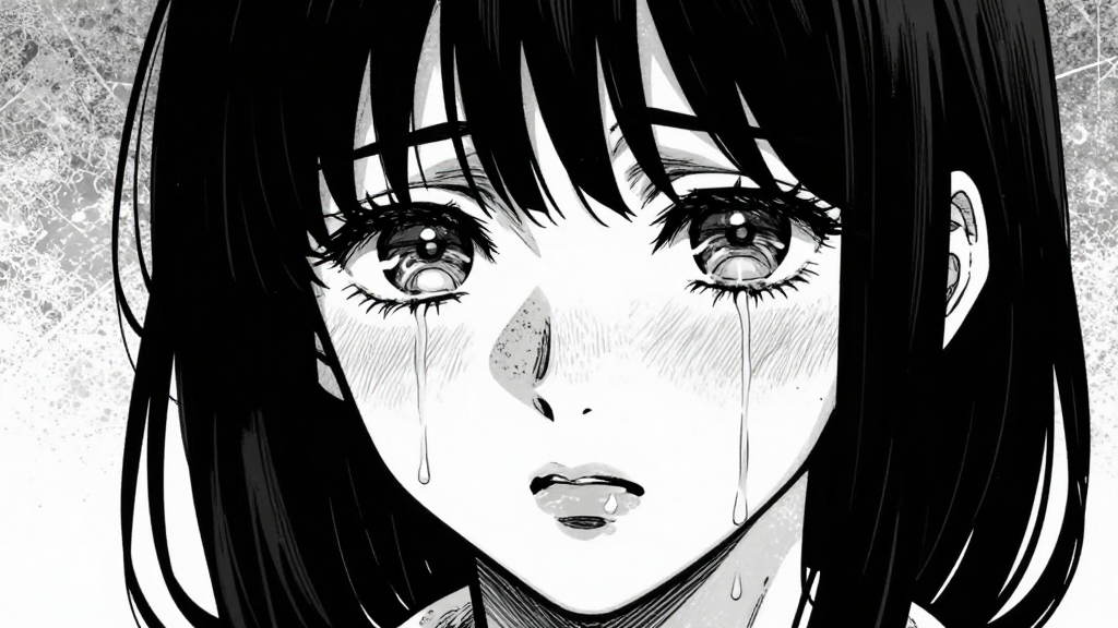 Close-up of Amara’s face, tears streaking her cheeks as she breaks down.