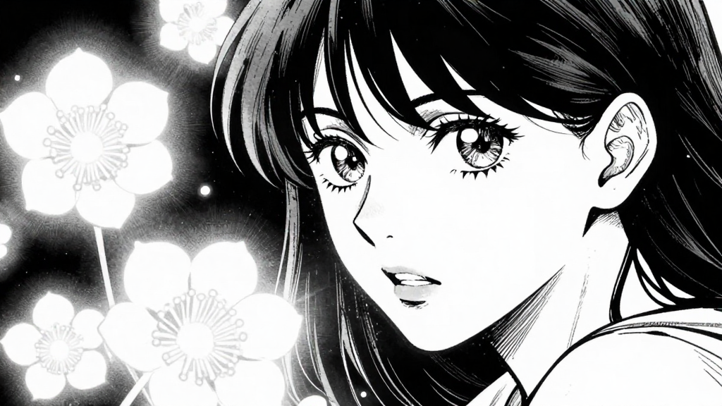 Eleanor sketches furiously, her face illuminated by the glowing flowers.