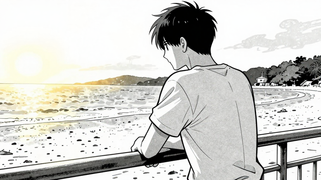 Silas watches from the beach, hands on the ship’s railing.