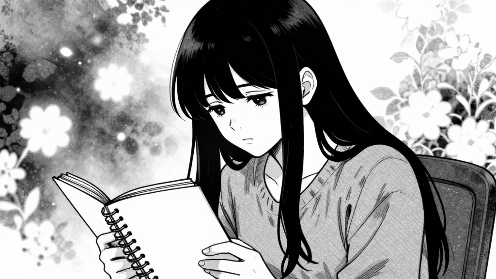 Eleanor closes her sketchbook, looking down at it with a heavy expression.