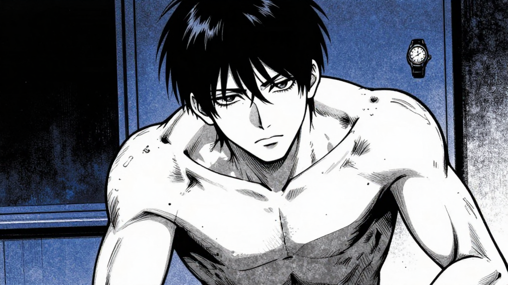 Kaito’s posture is rigid, the watch visible in the background.