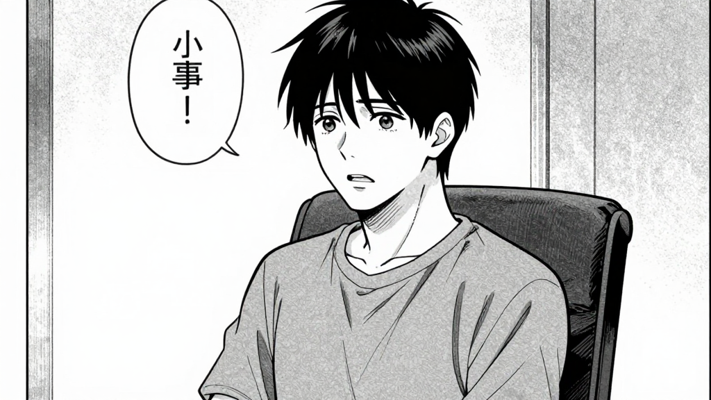 A medium shot of Ólafur sitting in a chair, speaking off-panel.