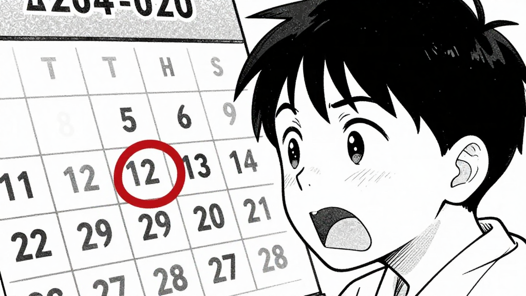 Calendar with the date circled in red, children’s voice echoing.