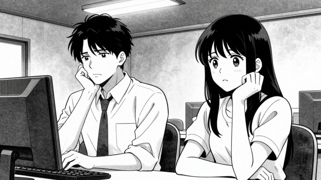 Harding and Maya sit at the desk, both showing signs of internal conflict.