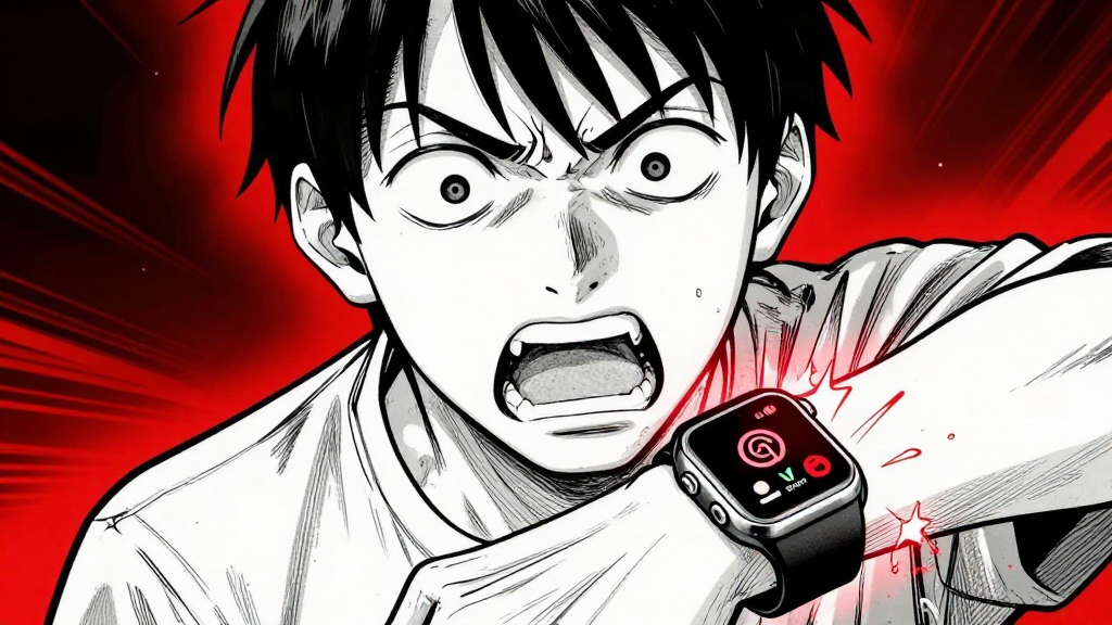 Dax’s smartwatch explodes with breach alerts, his face shows shock and rage.