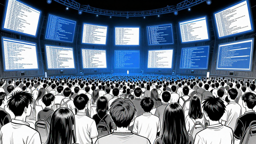 Arena dissolves into raw code. Millions of spectators watch on screens.