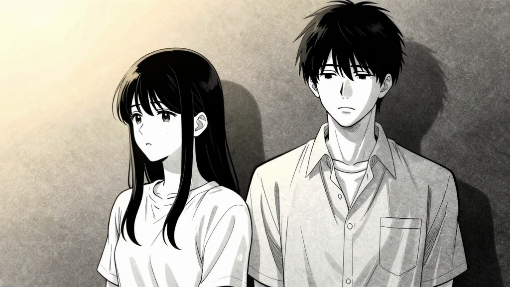 Eun-ji and Min-ho stand in silence, the weight of the moment heavy.