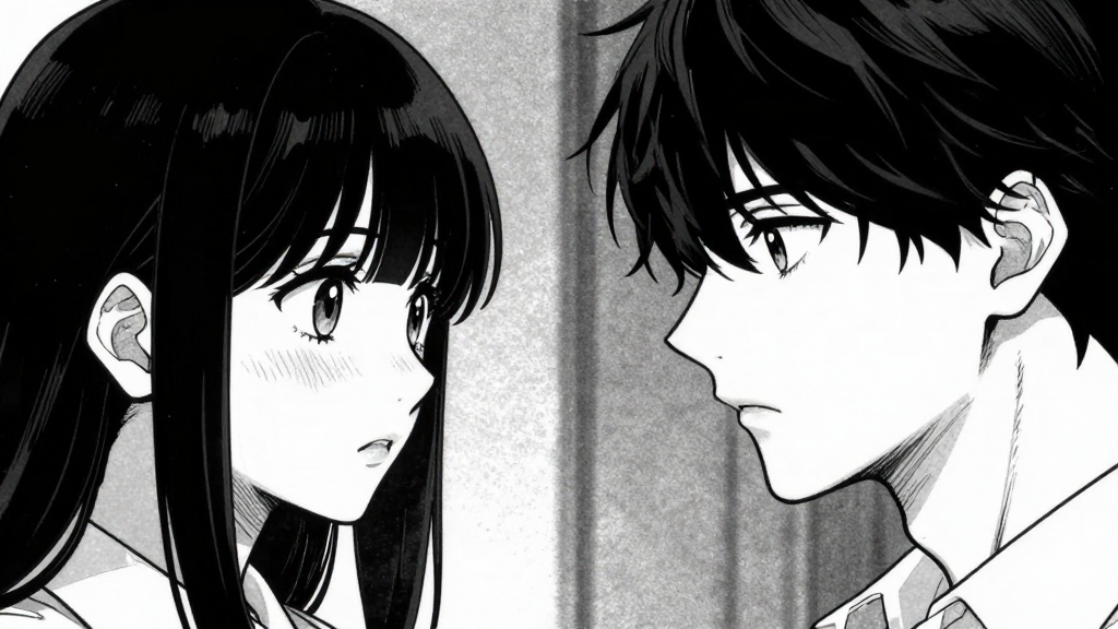 Eun-ji and Min-ho stare at each other in silence.