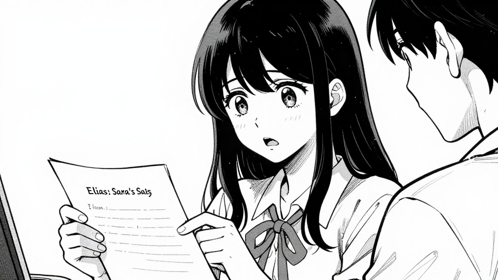 Elias photographs Sara’s notes, then confronts her.