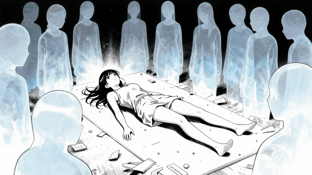 Maya falls into The Lowest Board, surrounded by translucent souls.