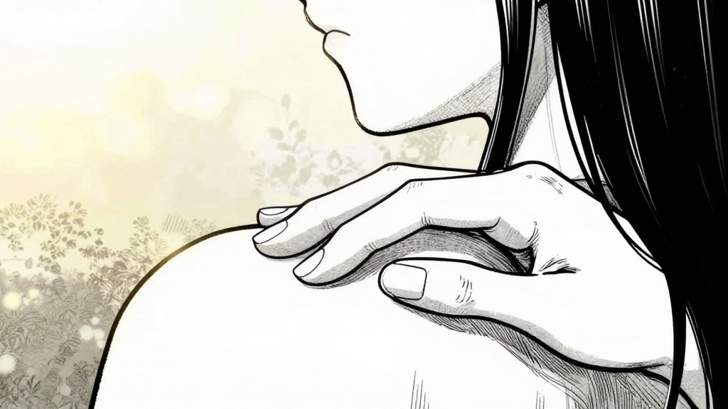 Kora’s hand rests gently on Maya’s shoulder, offering reassurance.