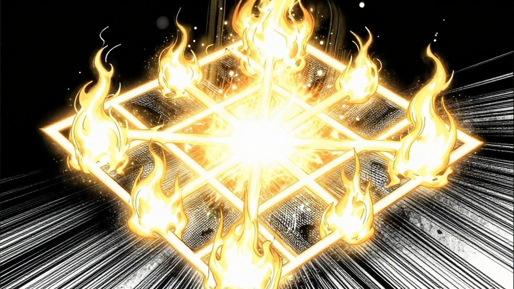 The rosette squares of the board glow with divine fire as Maya moves.