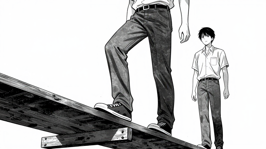 Min-ho steps onto the planks, leaving Morrison behind. The bridge creaks under his weight.