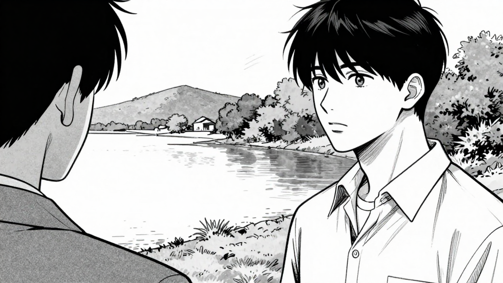 Morrison looks at Min-ho, whose gaze is fixed on the southern bank.