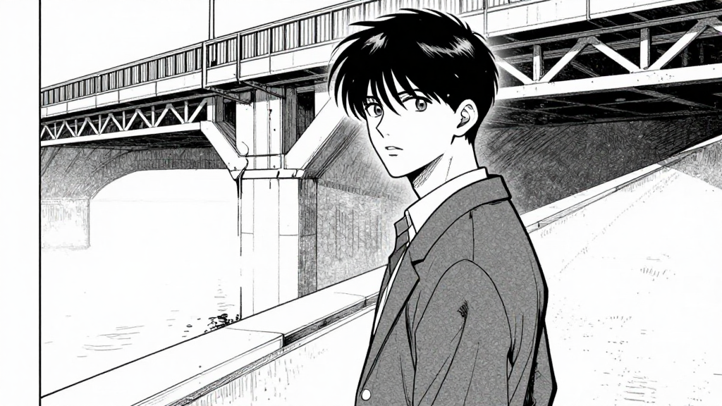 Min-ho stands at the edge of the bridge, eyes locked on Morrison.